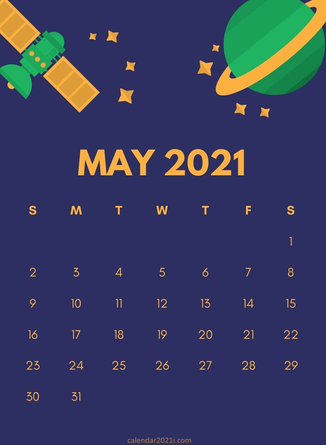 Cute Space Art May 2021 Calendar Wallpaper