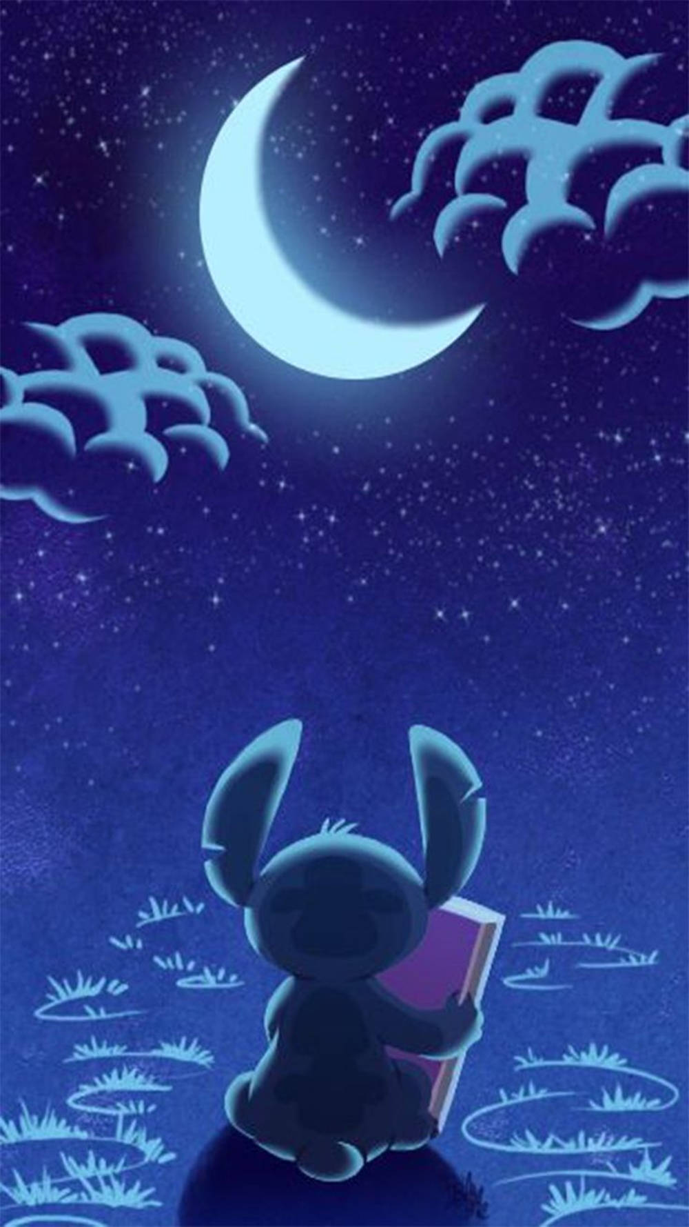Cute Stitch Sea Moonlight Iphone Wallpaper