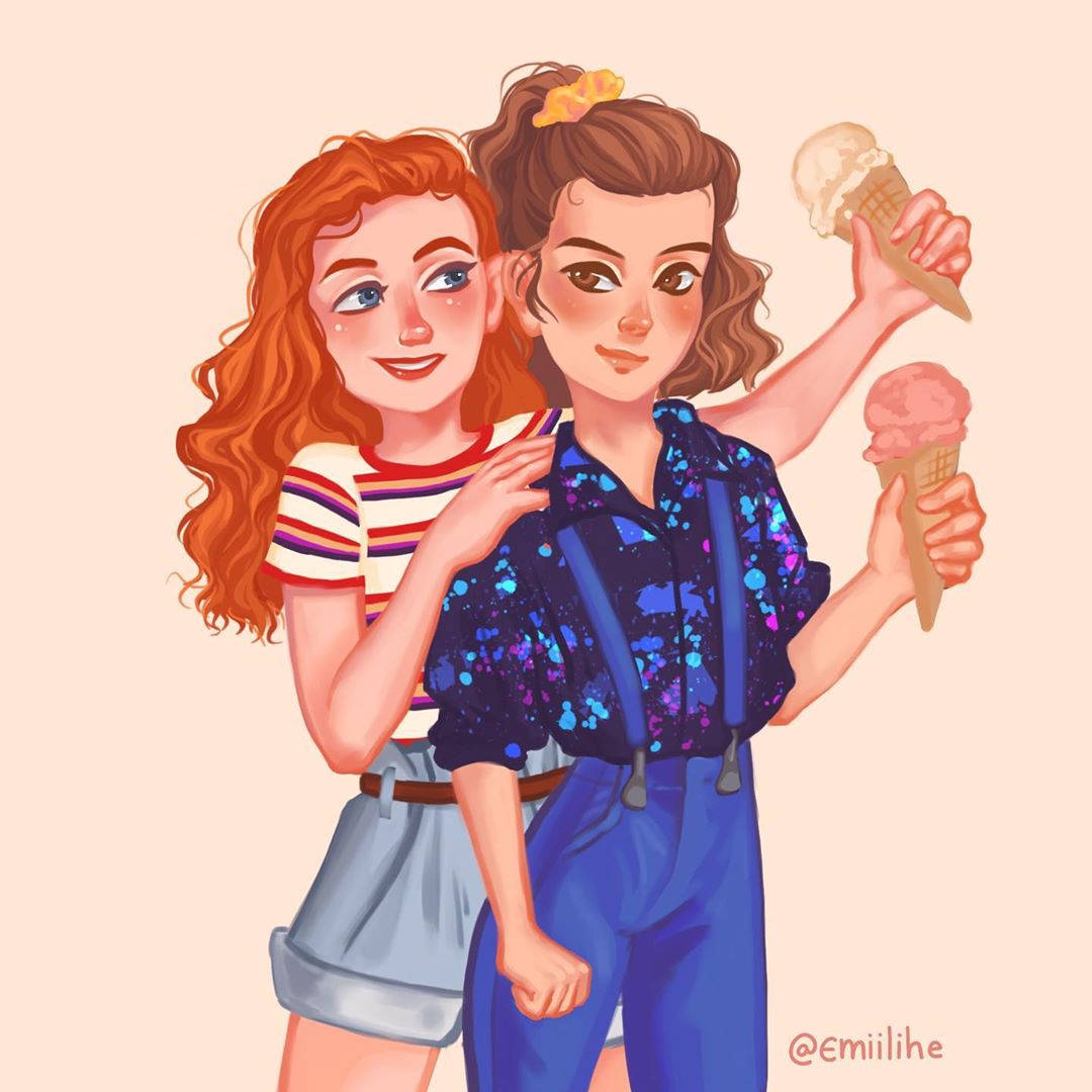 Cute Stranger Things Couple With Ice Cream Wallpaper