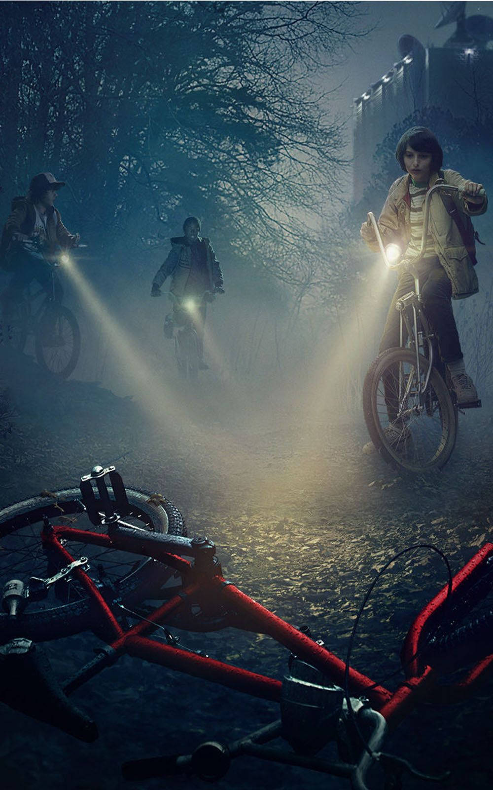 Cute Stranger Things Young Bikers In Forest Wallpaper