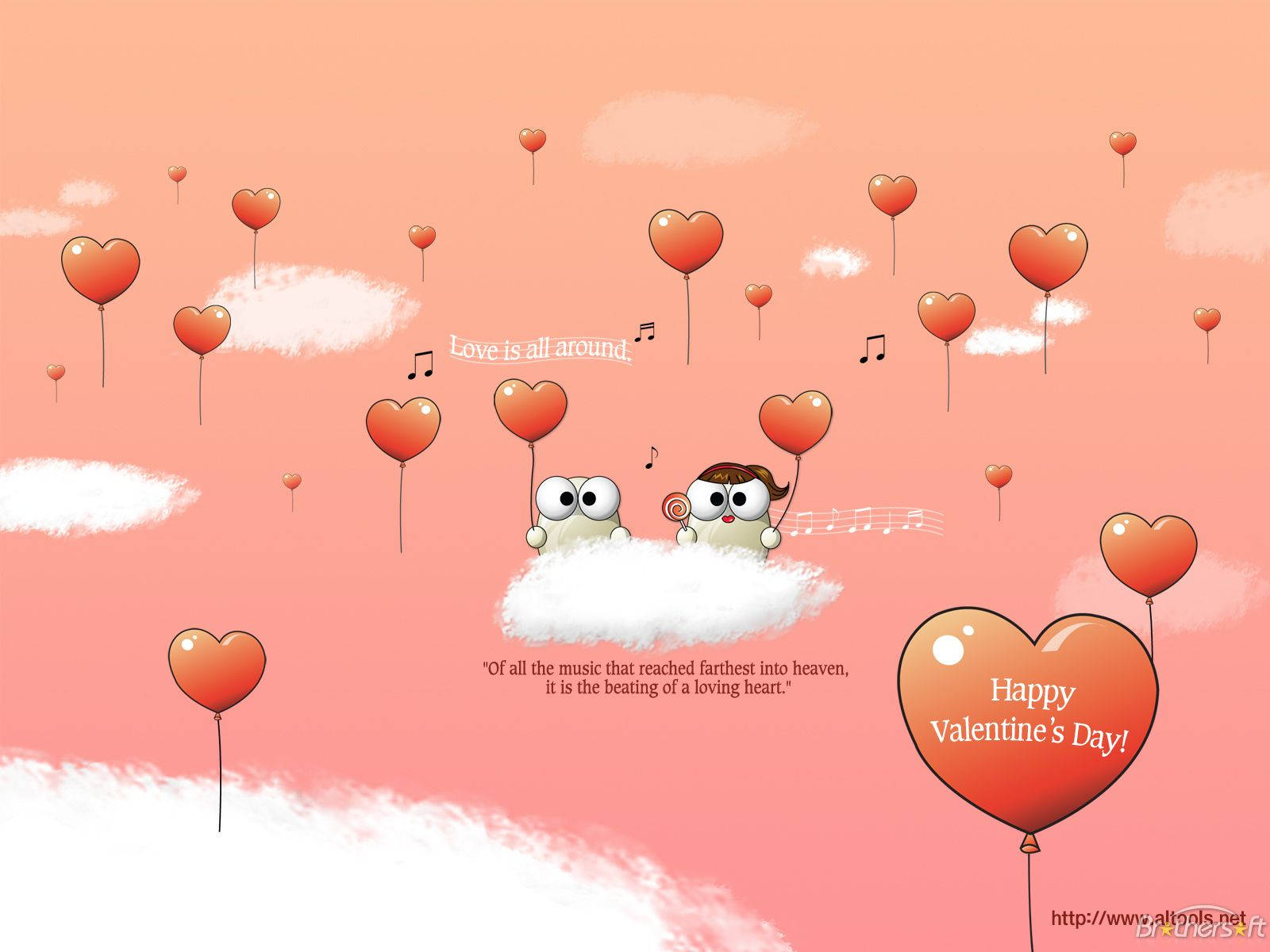 Cute Valentine's Day Heart Balloons Wallpaper