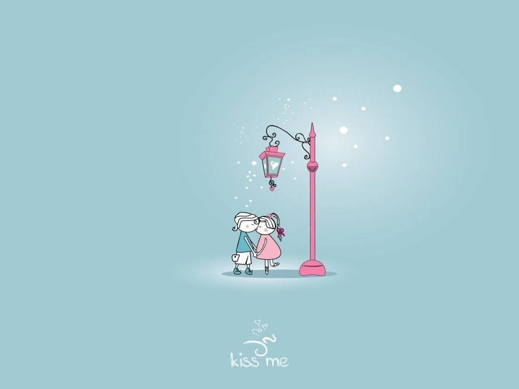 Cute Valentine's Day Lamppost Kiss Wallpaper