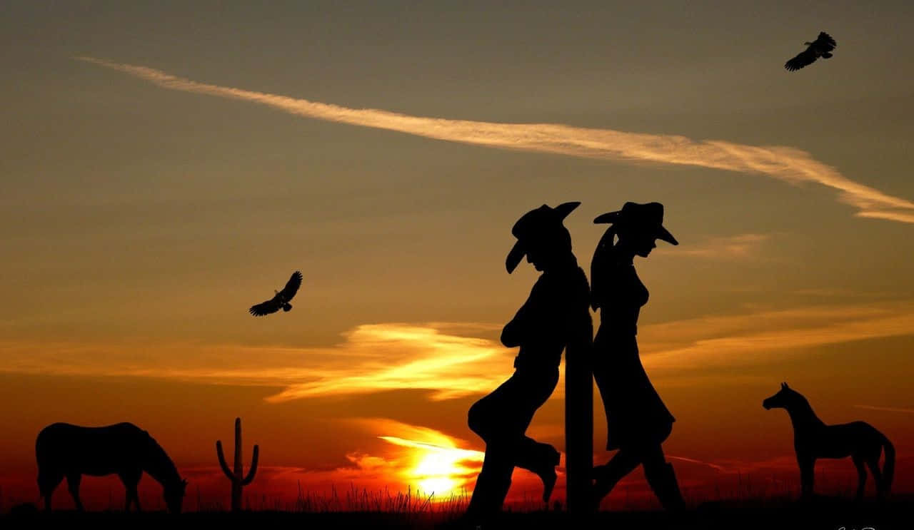 Cute Western Desert Man And Woman Wallpaper