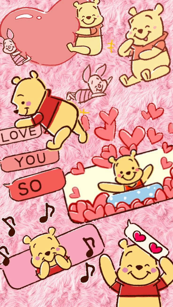 Cute Winnie The Pooh Hearts Wallpaper