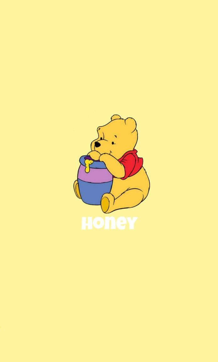 Cute Winnie The Pooh Hugging Honey Pot Wallpaper