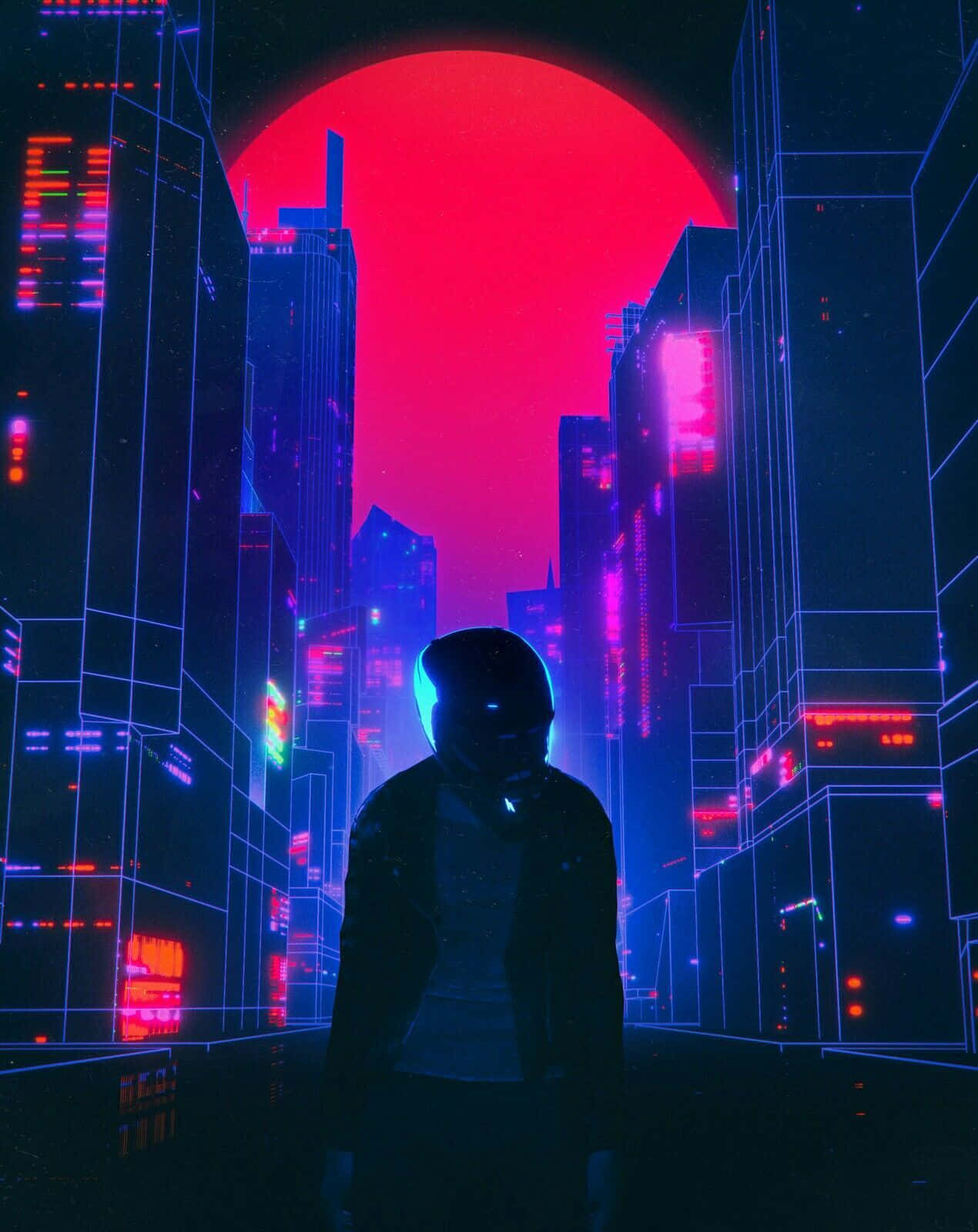 Cyberpunk Cityscapewith Figure.jpg Wallpaper