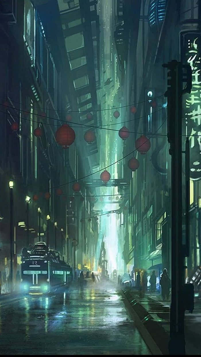Cyberpunk Cityscapewith Red Lanterns Wallpaper