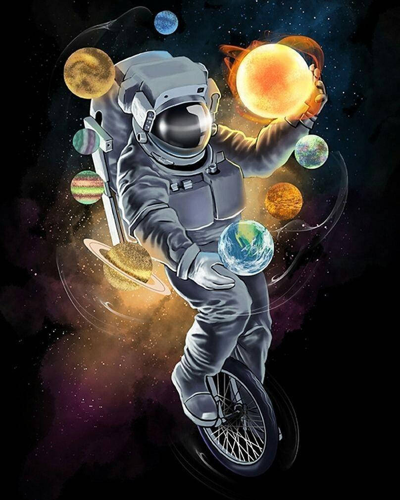 Cycling And Juggling Astronaut Cool Android Artwork Wallpaper