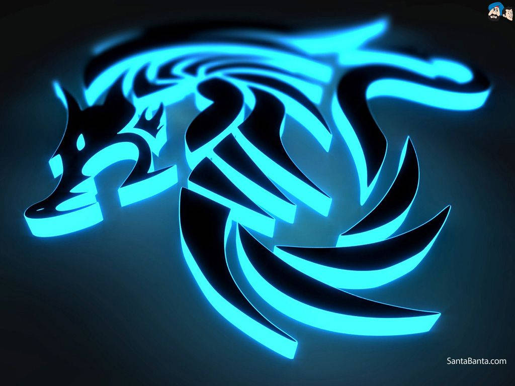 D Mythical Dragon In Neon Blue Wallpaper