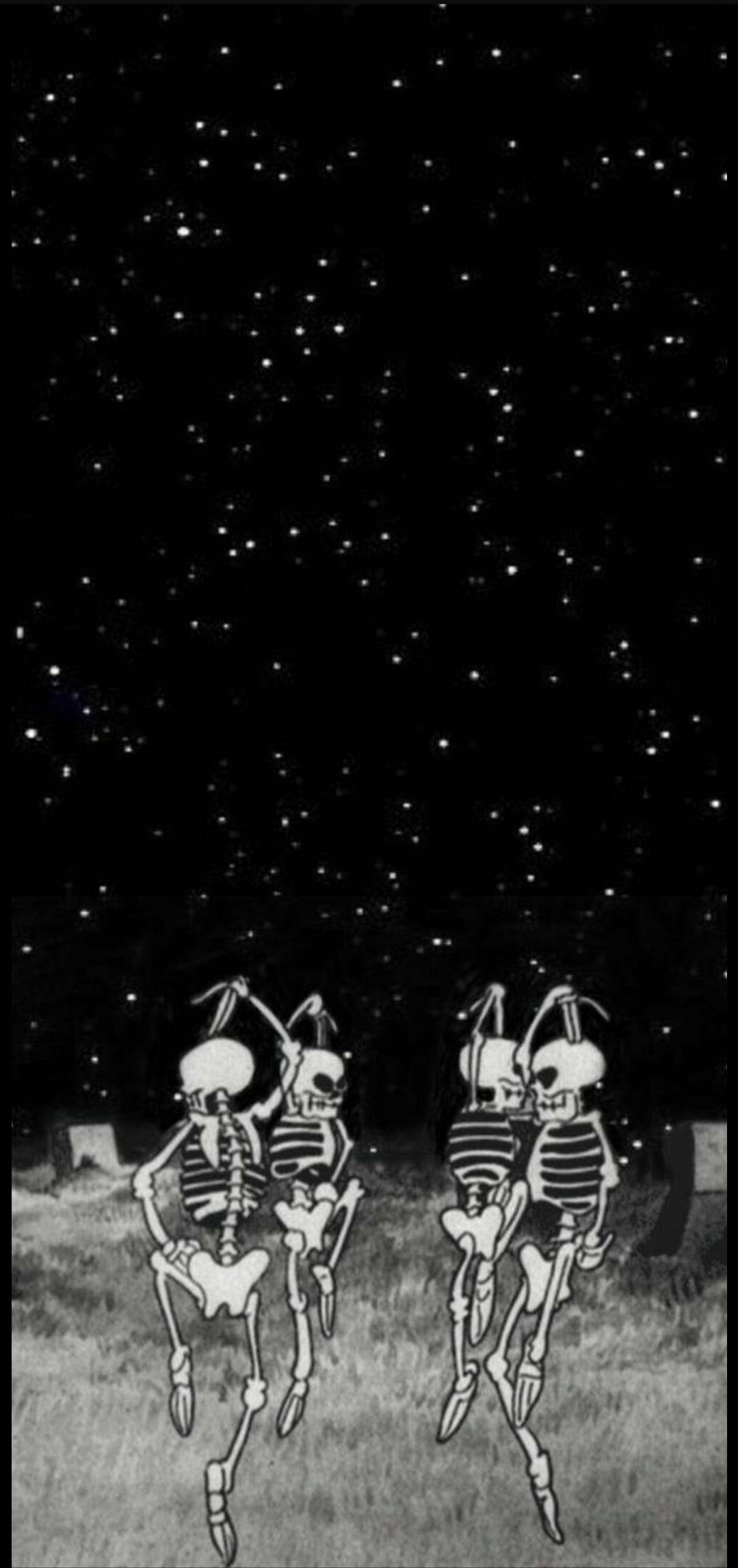 Dancing Group Skeleton Aesthetic Night Sky Wallpaper