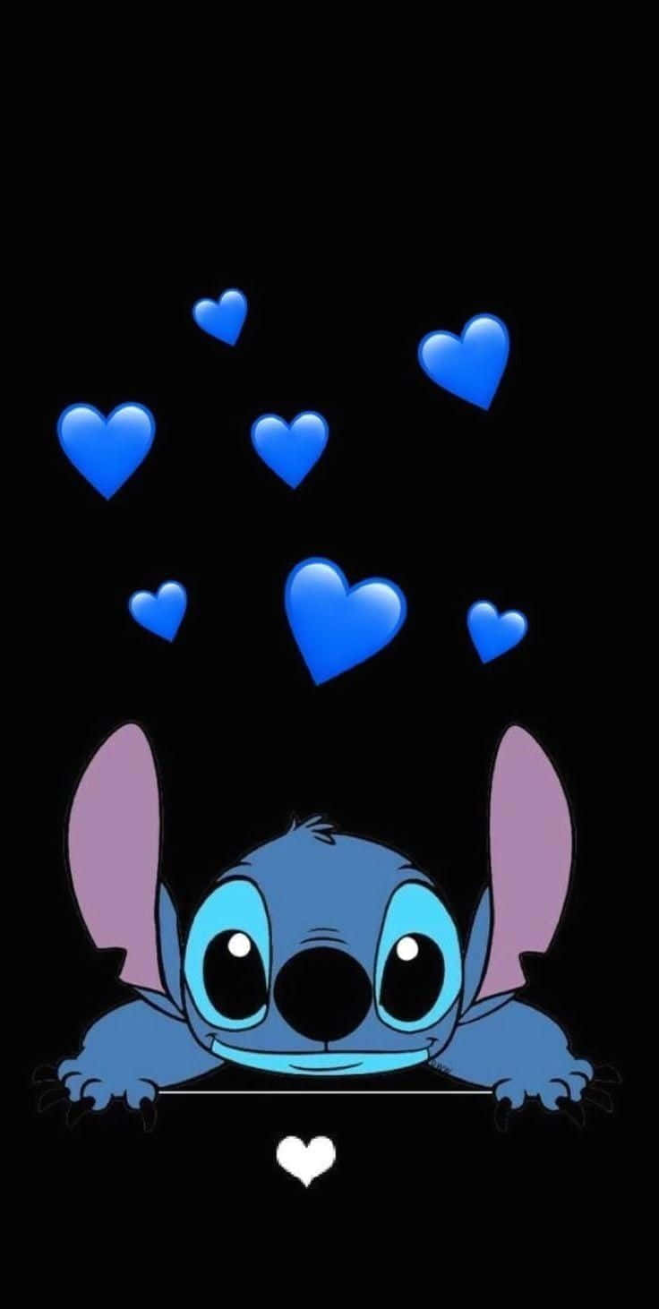 Dark Aesthetic Cartoon Stitch Blue Hearts Wallpaper