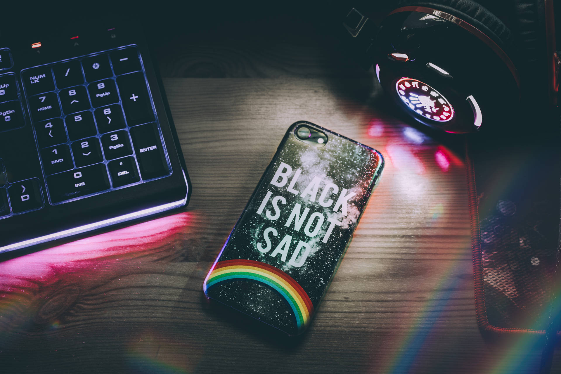 Download free Dark Neon Iphone Beside Keyboard Wallpaper - MrWallpaper.com