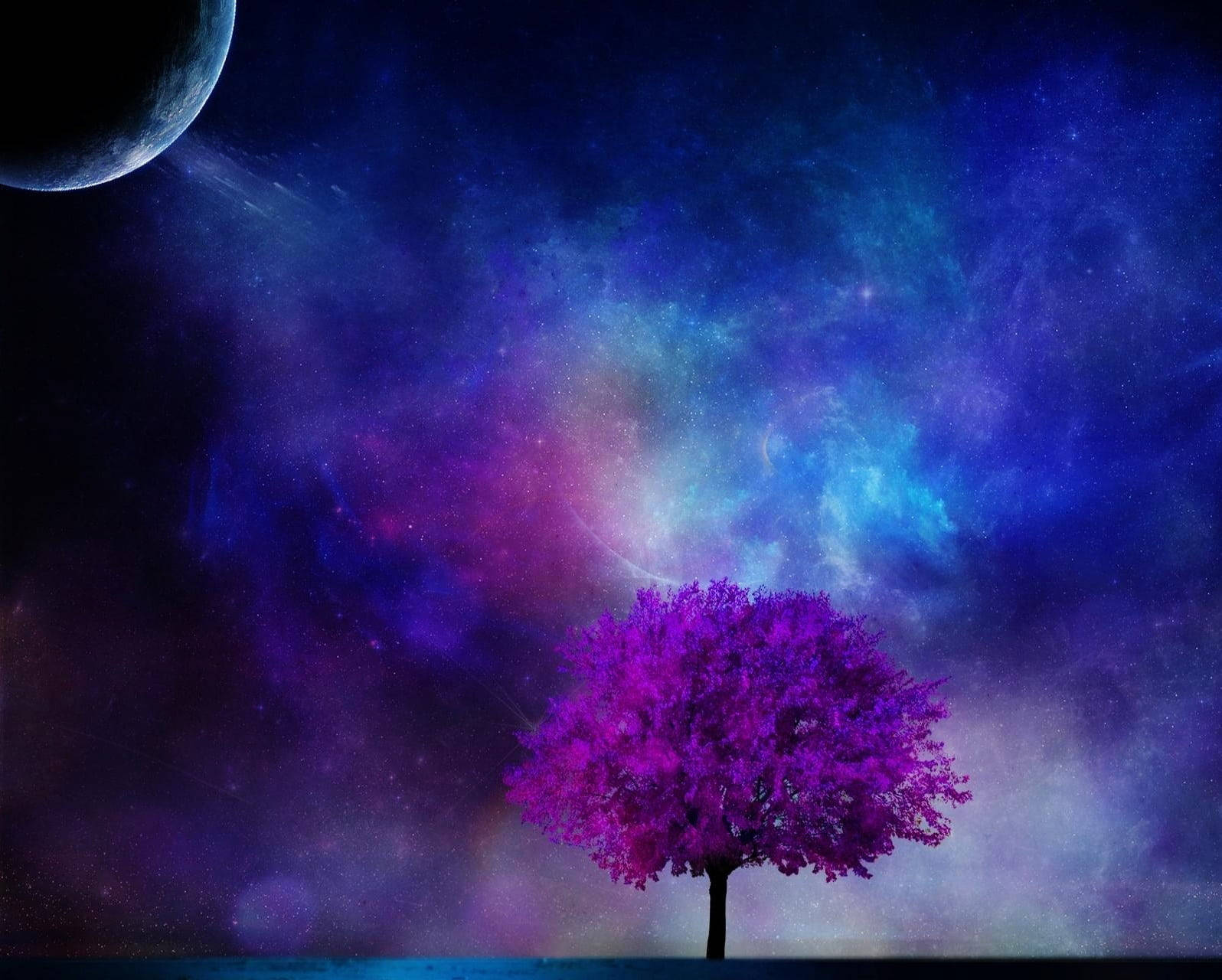 Dark Purple Tree And Galaxy Wallpaper