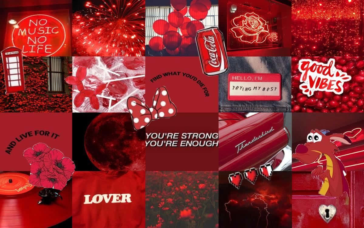 Dark Red Collage Aesthetic Desktop Wallpaper