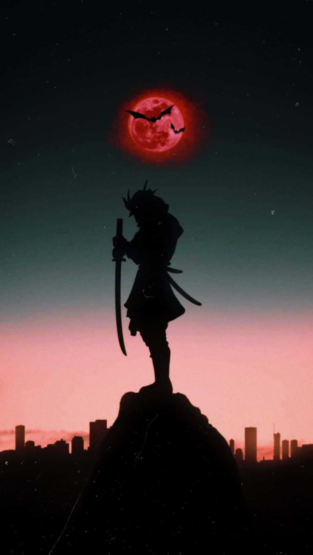 Dark Samurai With The Red Full Moon Wallpaper