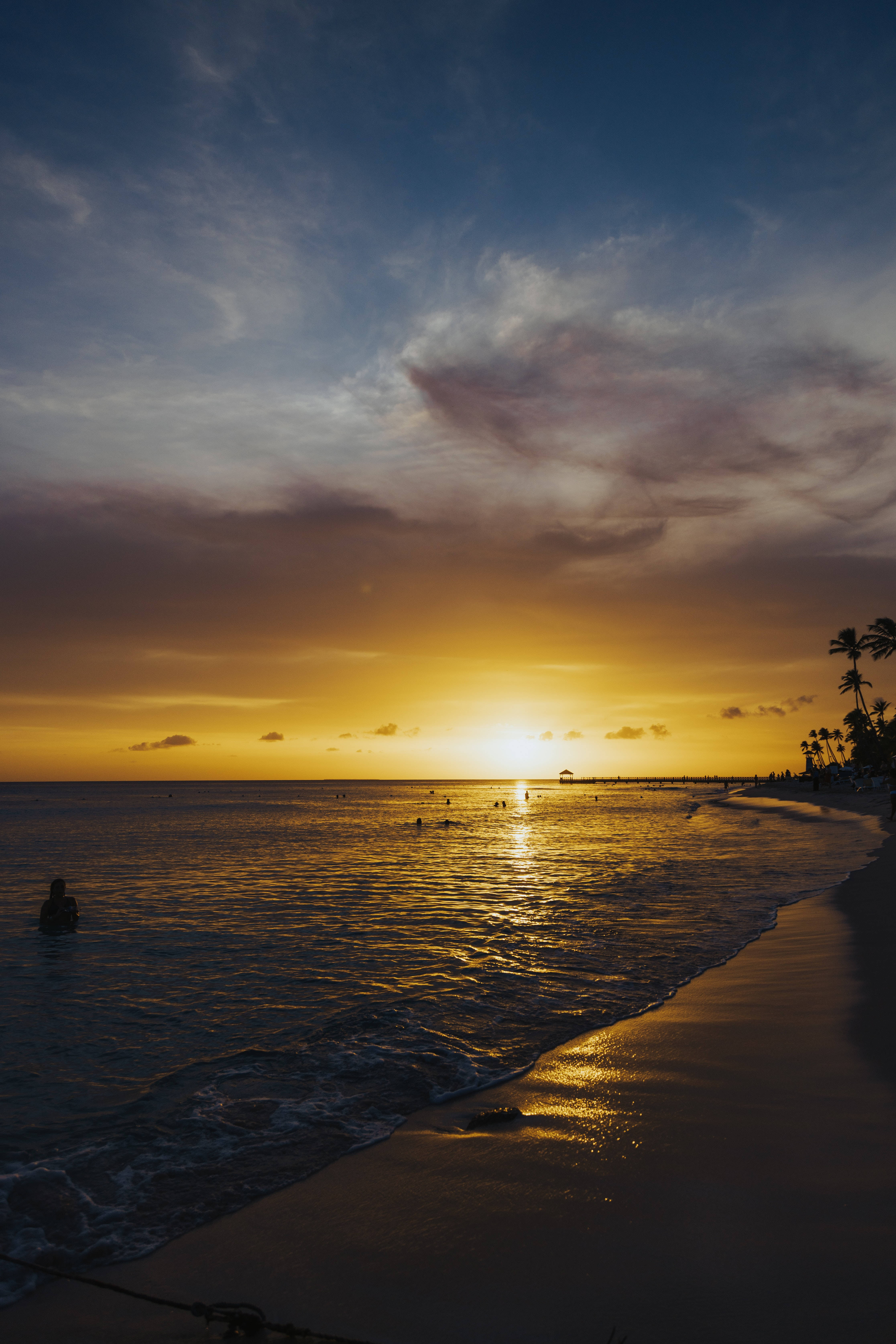 Dark Yellow Sunset Beach Android Wallpaper