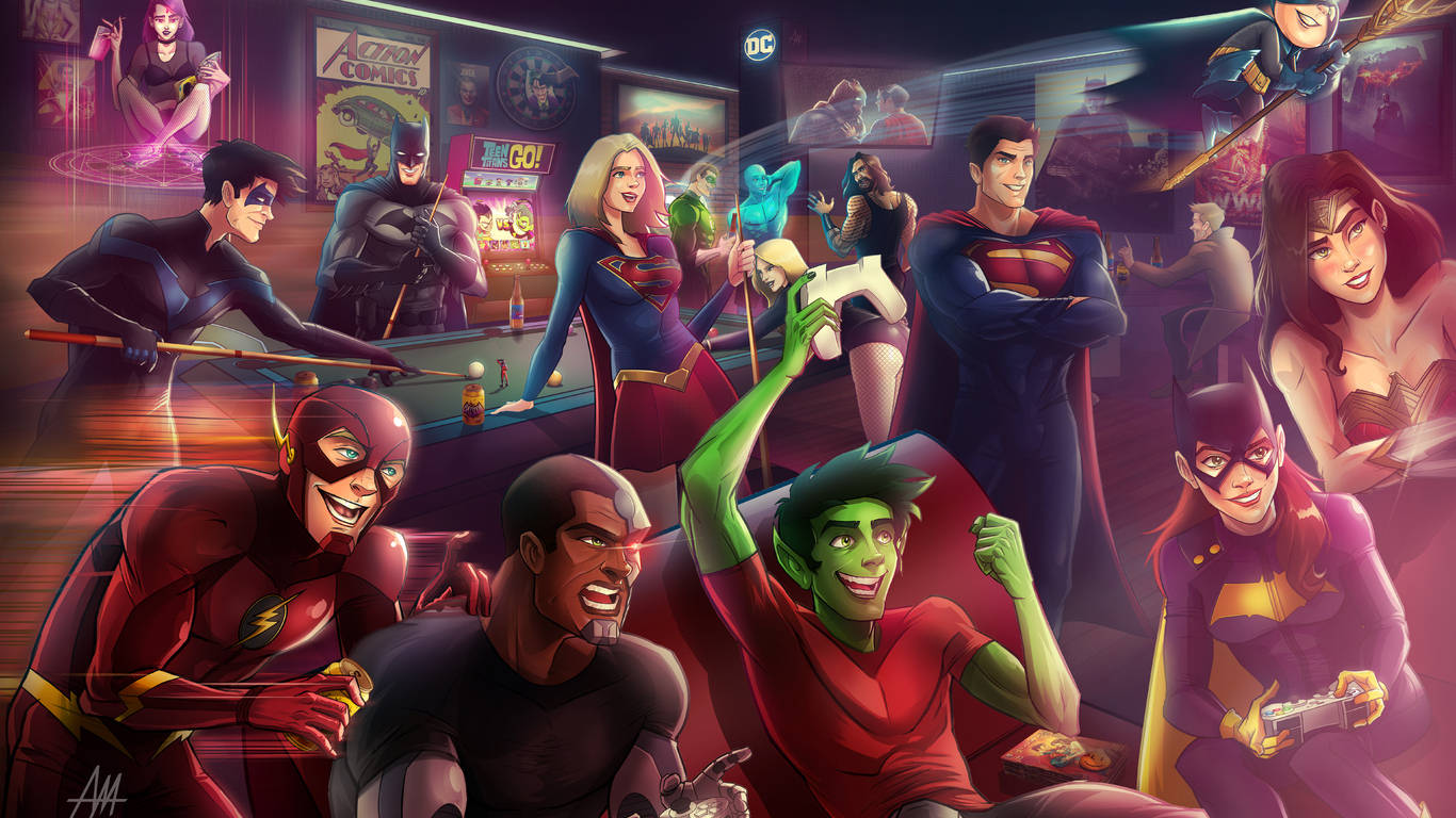 Dc Superheroes In Arcade Wallpaper