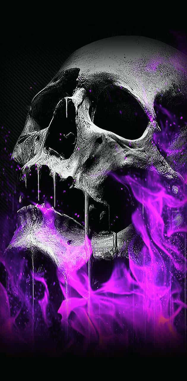 Decaying Flaming Skull With Purple Smoke Wallpaper