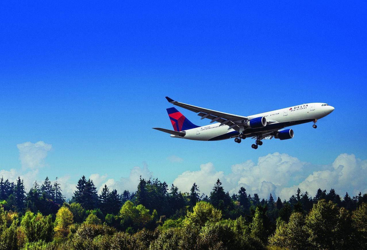 Delta Airlines Airplane Above Forest Trees Wallpaper