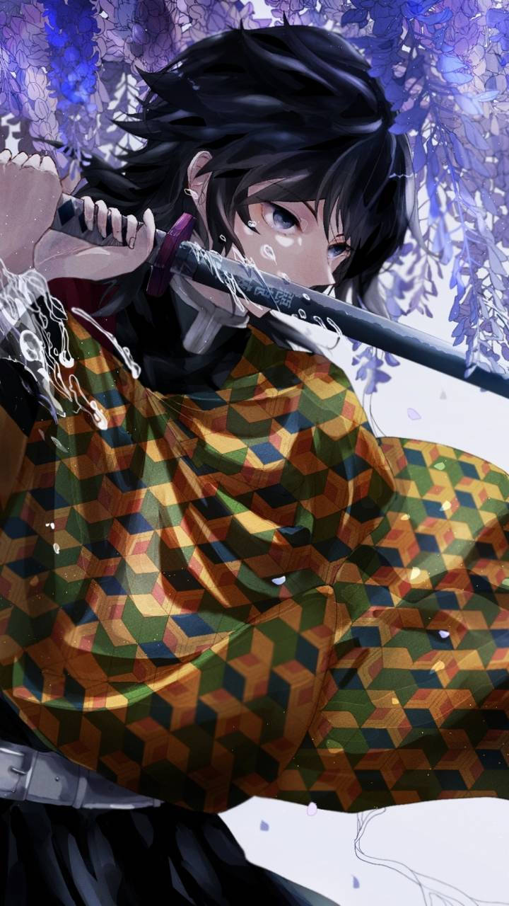 Demon Hunter's Giyuu Tomioka With Sword Wallpaper