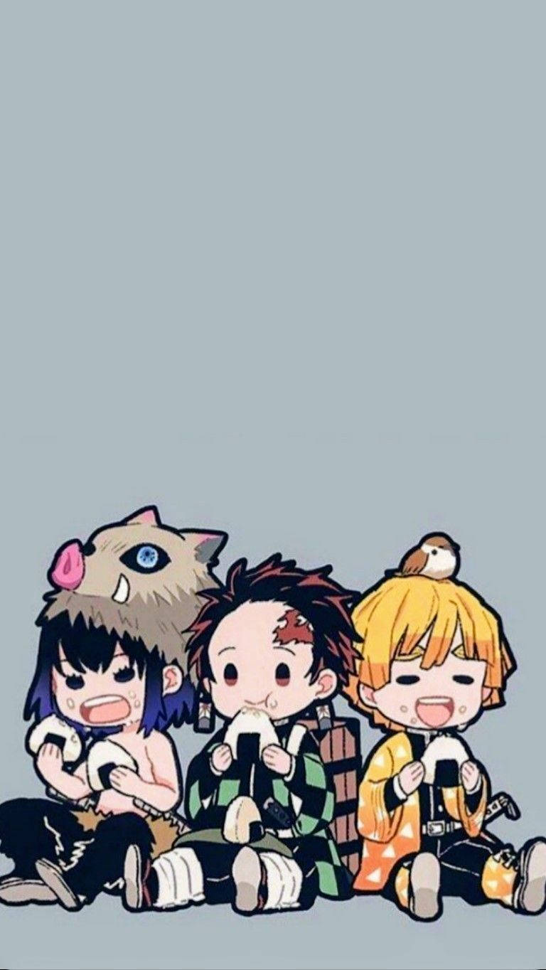 Demon Slayer Chibi Characters Eating Wallpaper