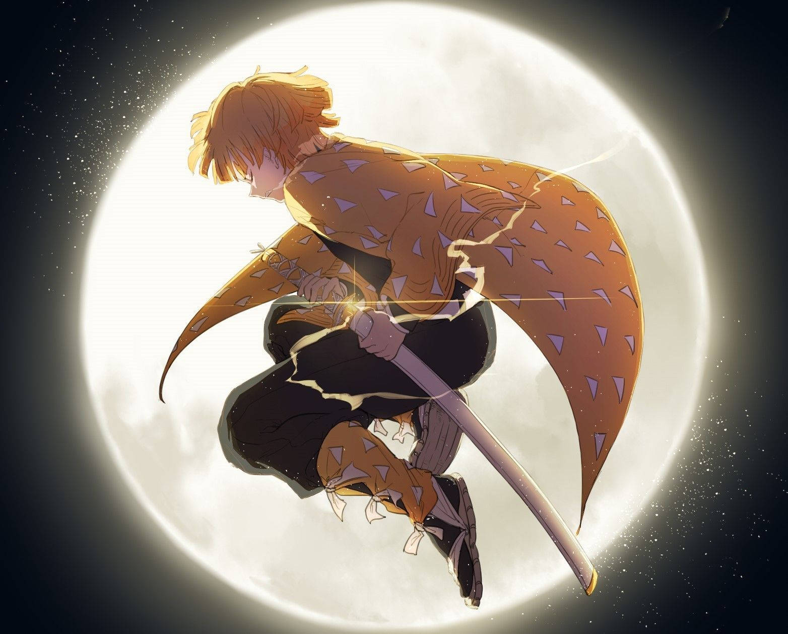 Demon Slayer Zenitsu Full Moon Wallpaper