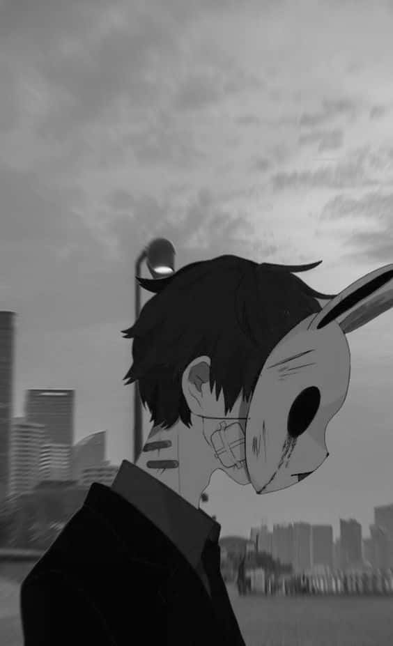 Depressed Anime Boy Bunny Mask Wallpaper