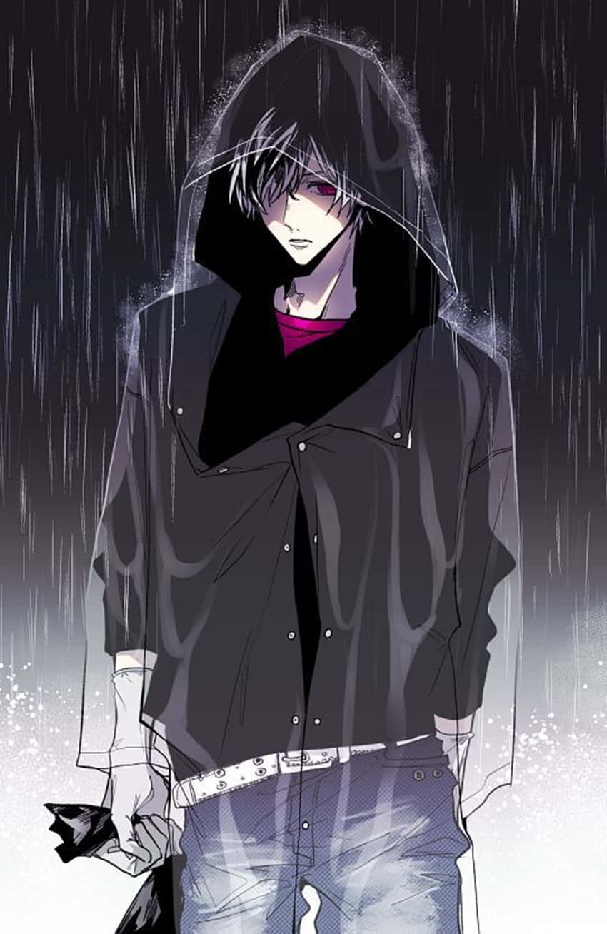 Depressed Anime Boy In Hoodie While Raining Wallpaper