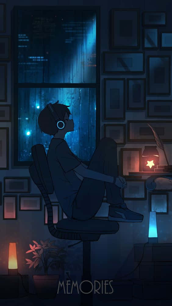 Depressed Anime Boy Sitting Alone. Wallpaper