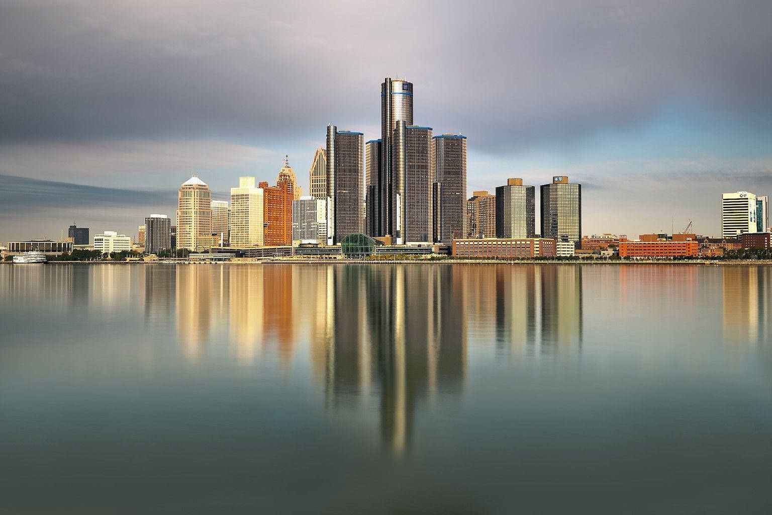 Detroit Shiny Buildings Reflected Wallpaper