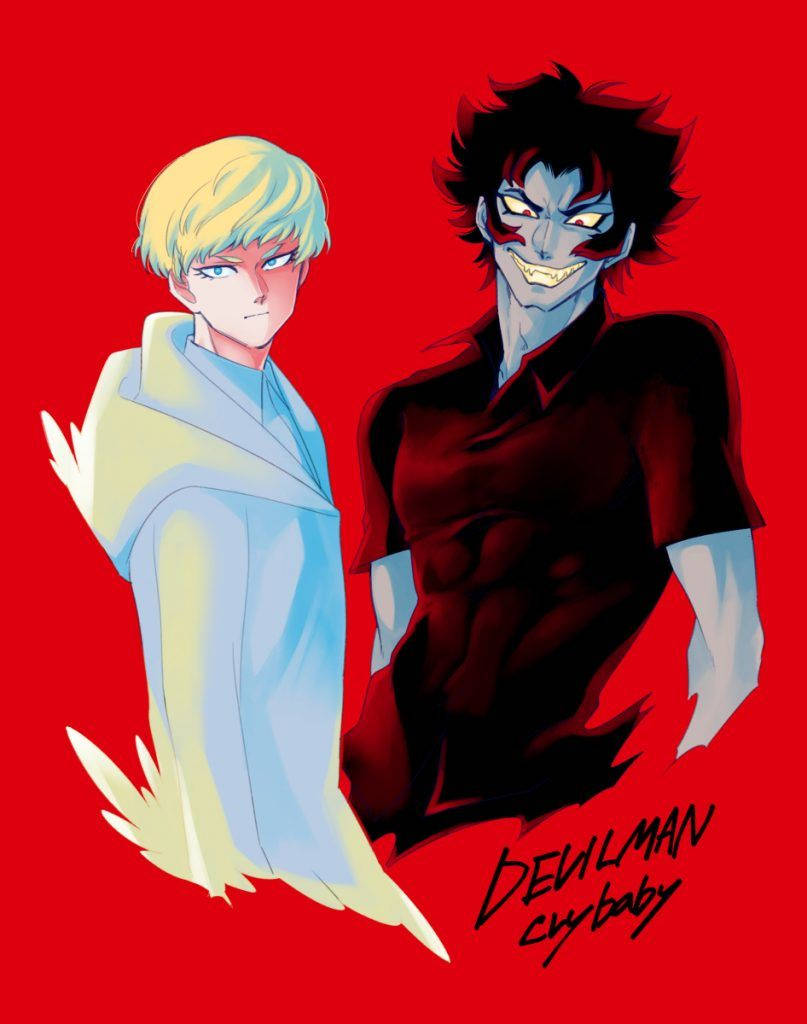 Devilman Crybaby Akira And Ryo Red Wallpaper