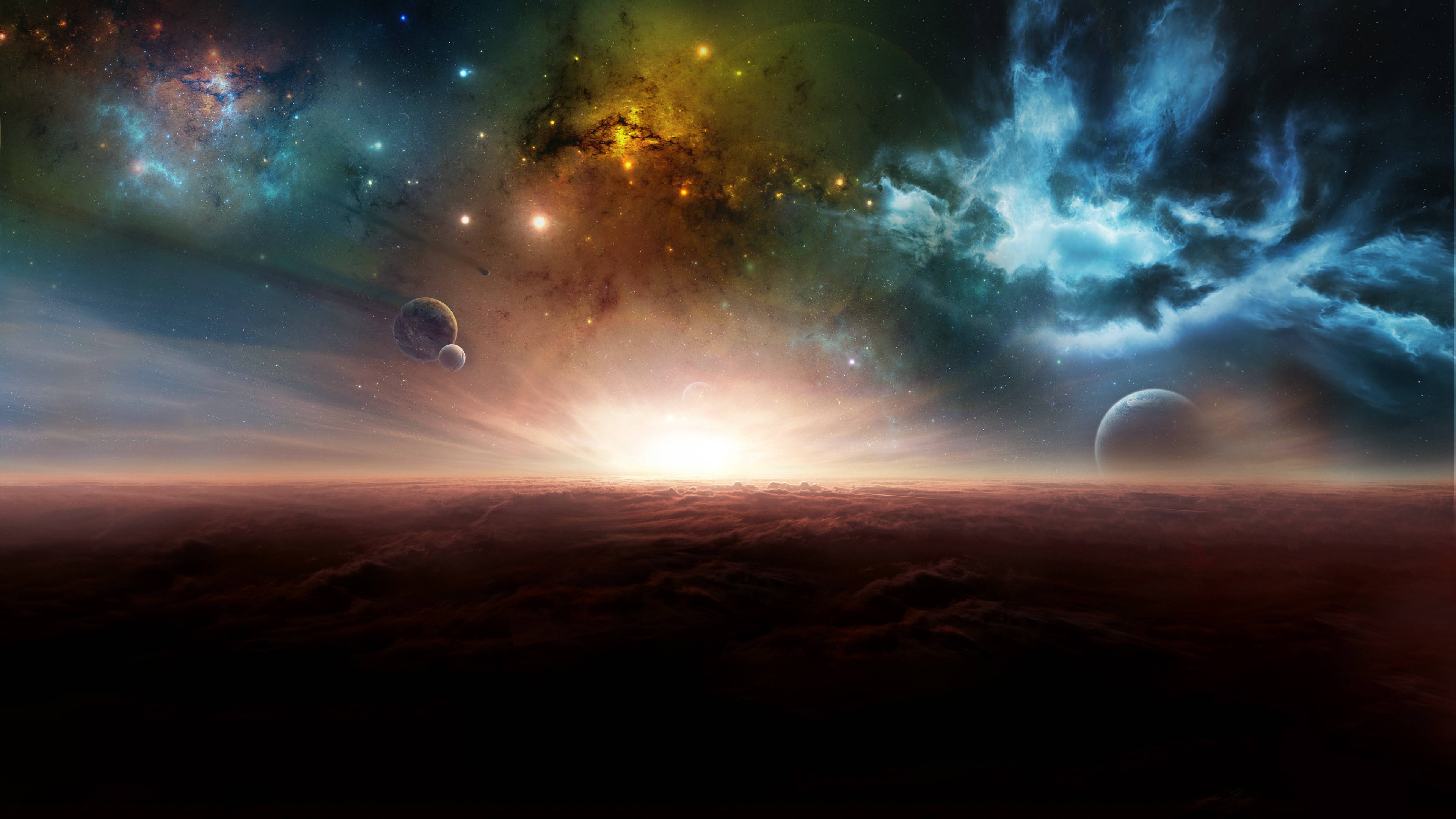 Different Planets In A Colorful Galaxy Wallpaper
