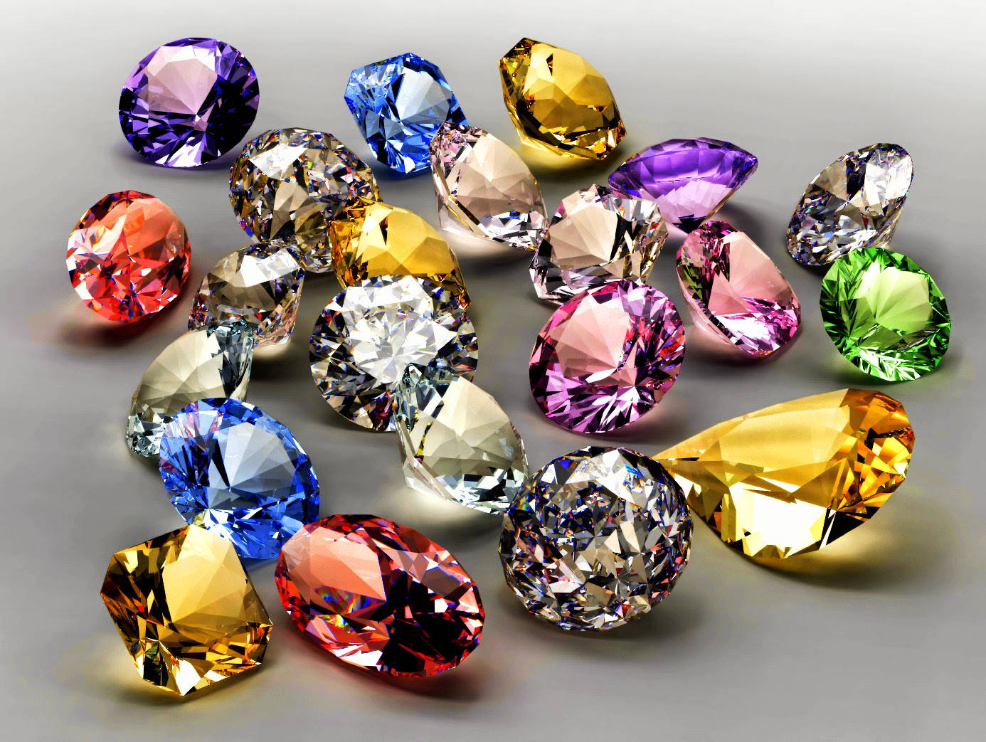 Different Precious Gemstones Gray Surface Wallpaper