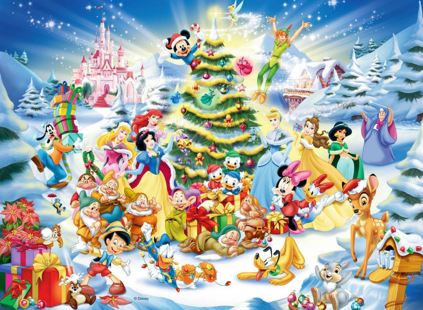 Disney Christmas Famous Characters Wallpaper