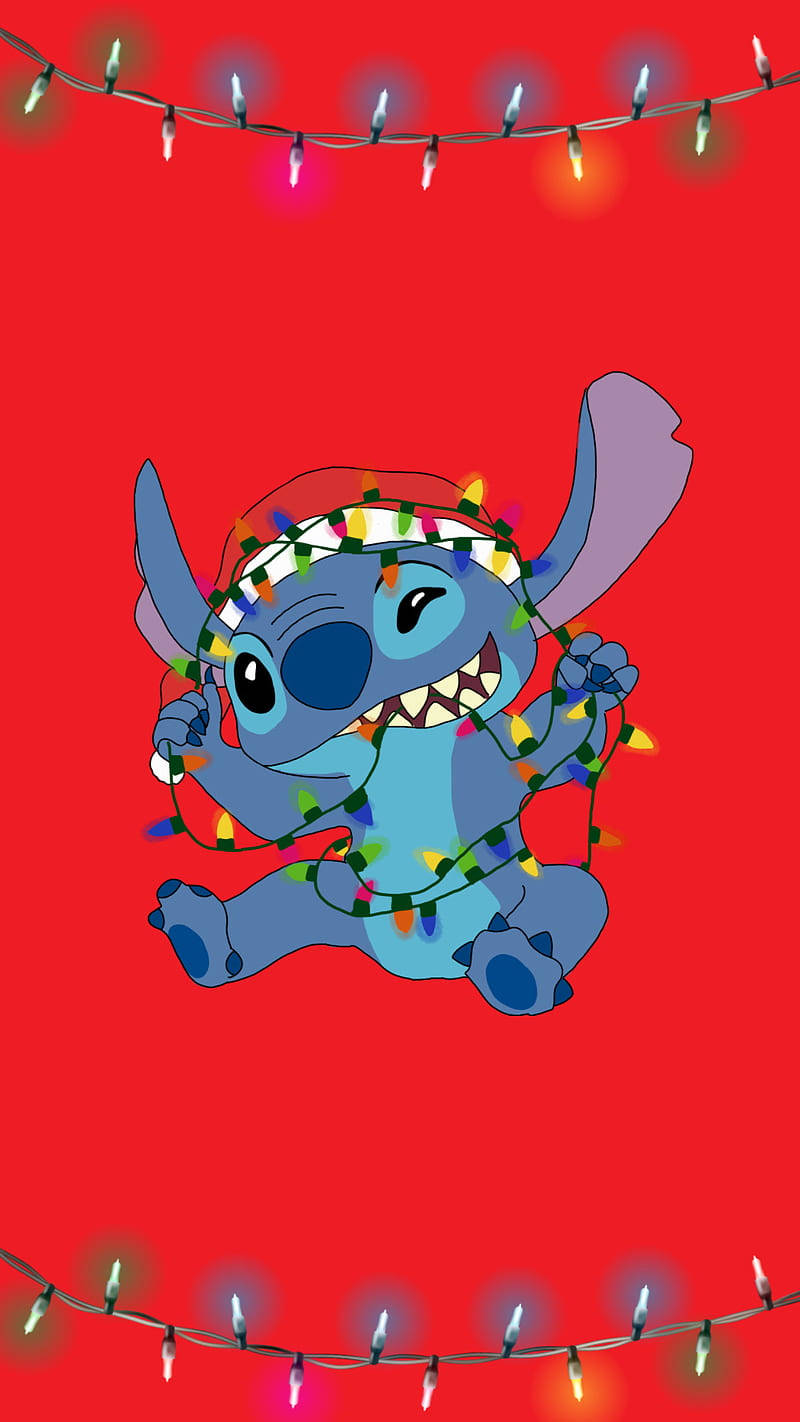 Disney Christmas Iphone Stitch With Colorful Lights Wallpaper