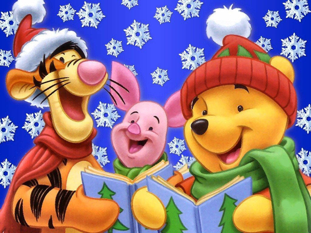 Disney Christmas Winnie With Friends Caroling Wallpaper