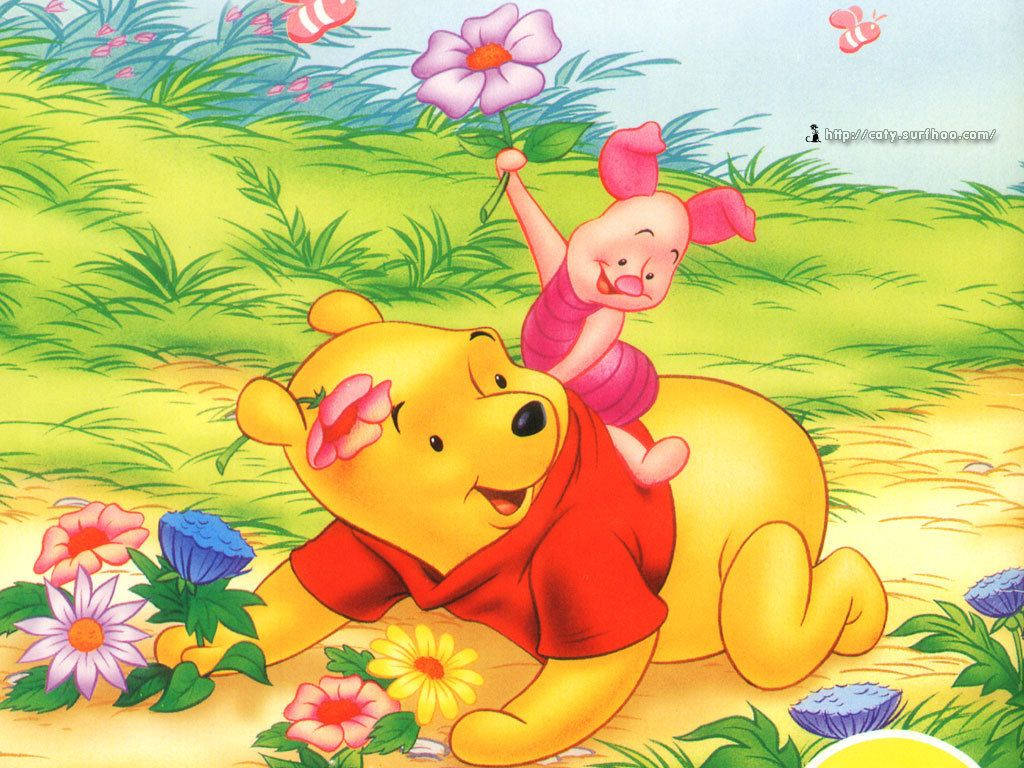 Disney Winnie The Pooh Gathering Flowers Wallpaper