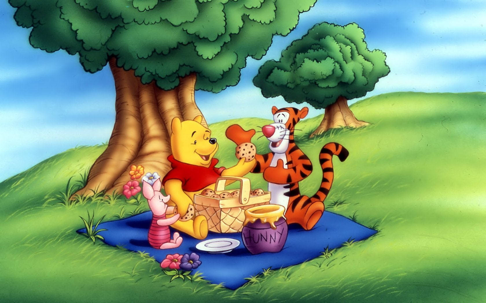 Disney Winnie The Pooh Having Picnic Wallpaper