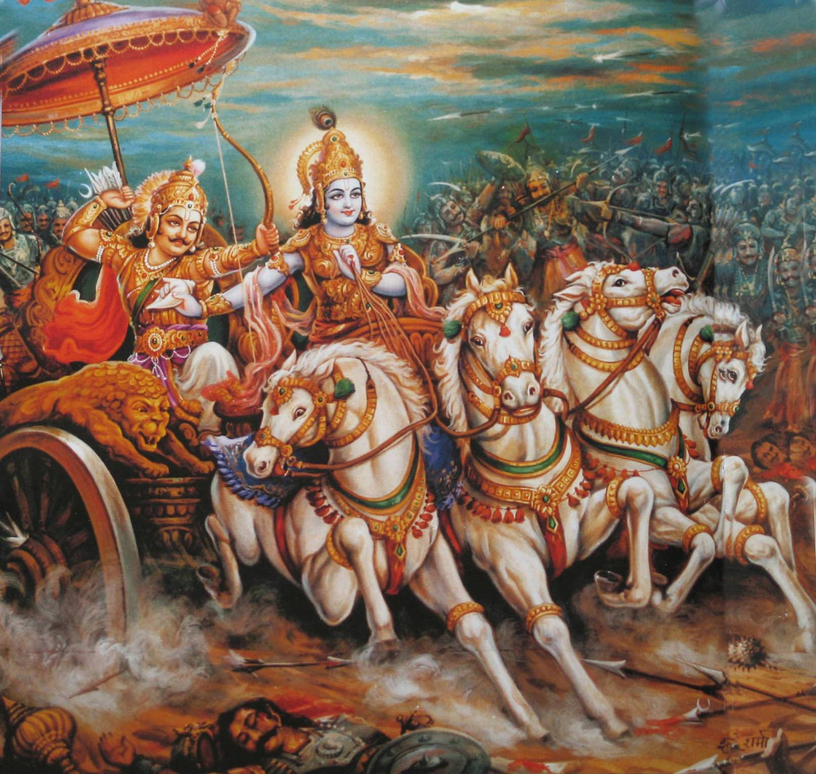 Divine Discourse - Lord Krishna And Arjuna On The Battlefield Of Kurukshetra Wallpaper