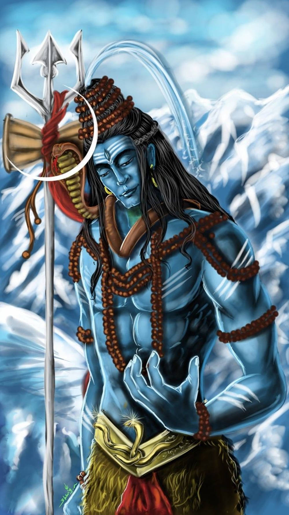 Divine Fury - Angry Vishnu Standing On Snowy Mountain Summit Wallpaper