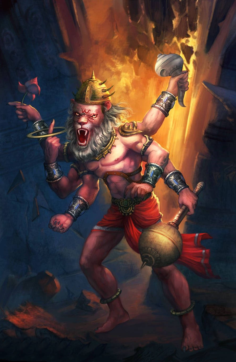 Divine Fury - The Angry Vishnu In His Lion Avatar Wallpaper