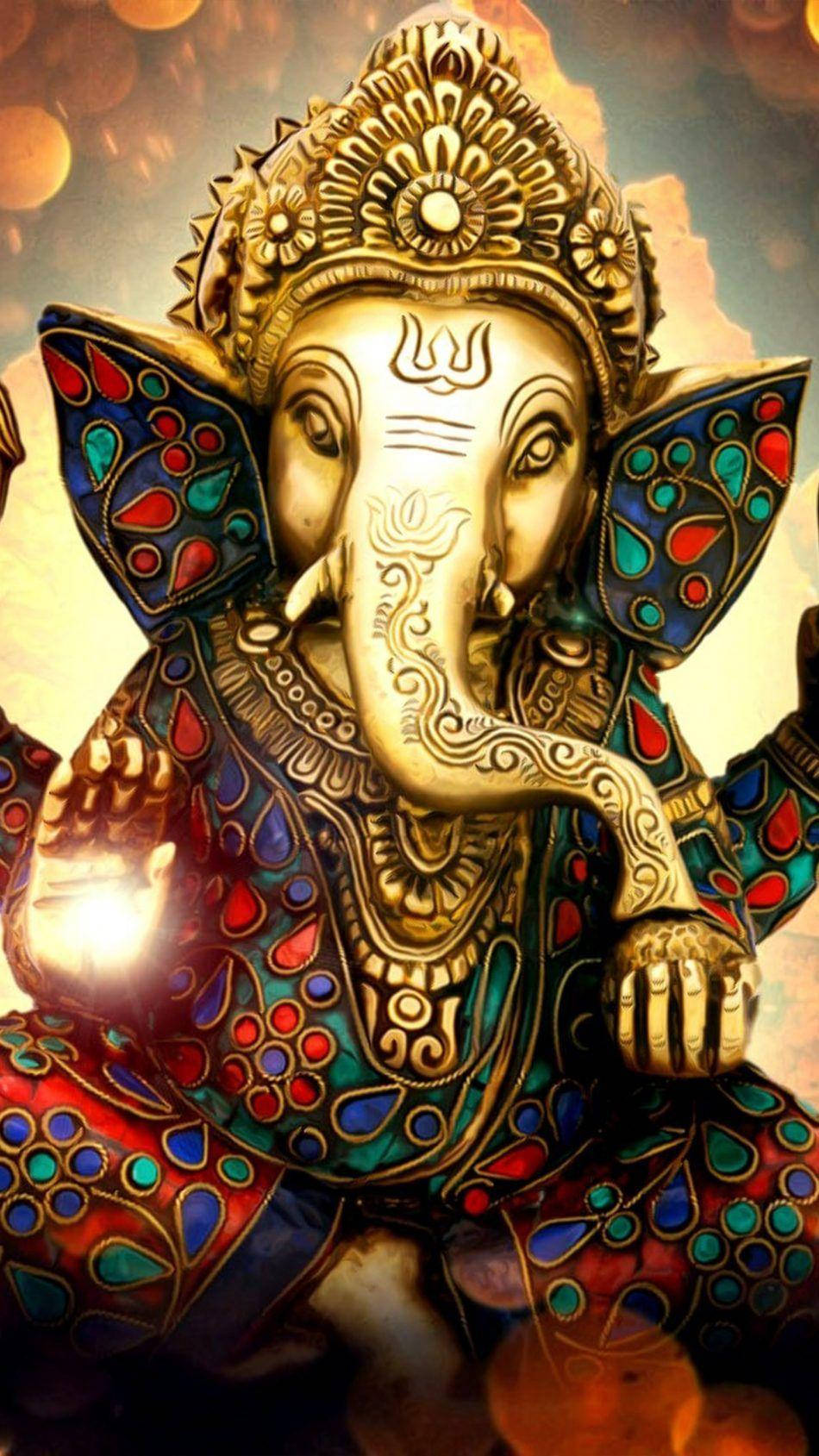 Divine Gold Ganesha Figure For Mobile Background Wallpaper