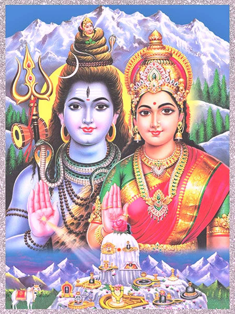 Divine Harmony - The Vibrant Union Of Shiva And Parvati. Wallpaper