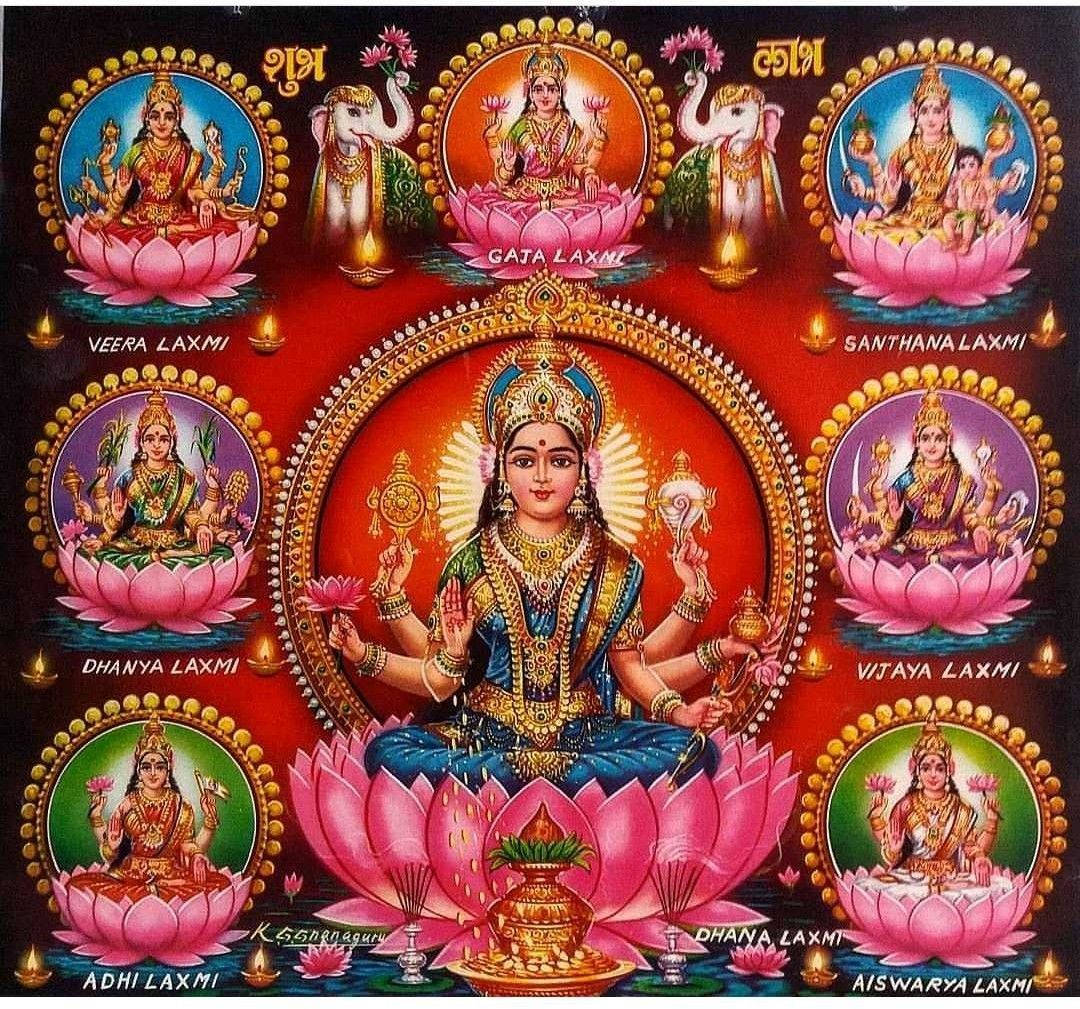Divine Illustration Of Ashta Lakshmi: Eight Forms Of Wealth And Prosperity Wallpaper