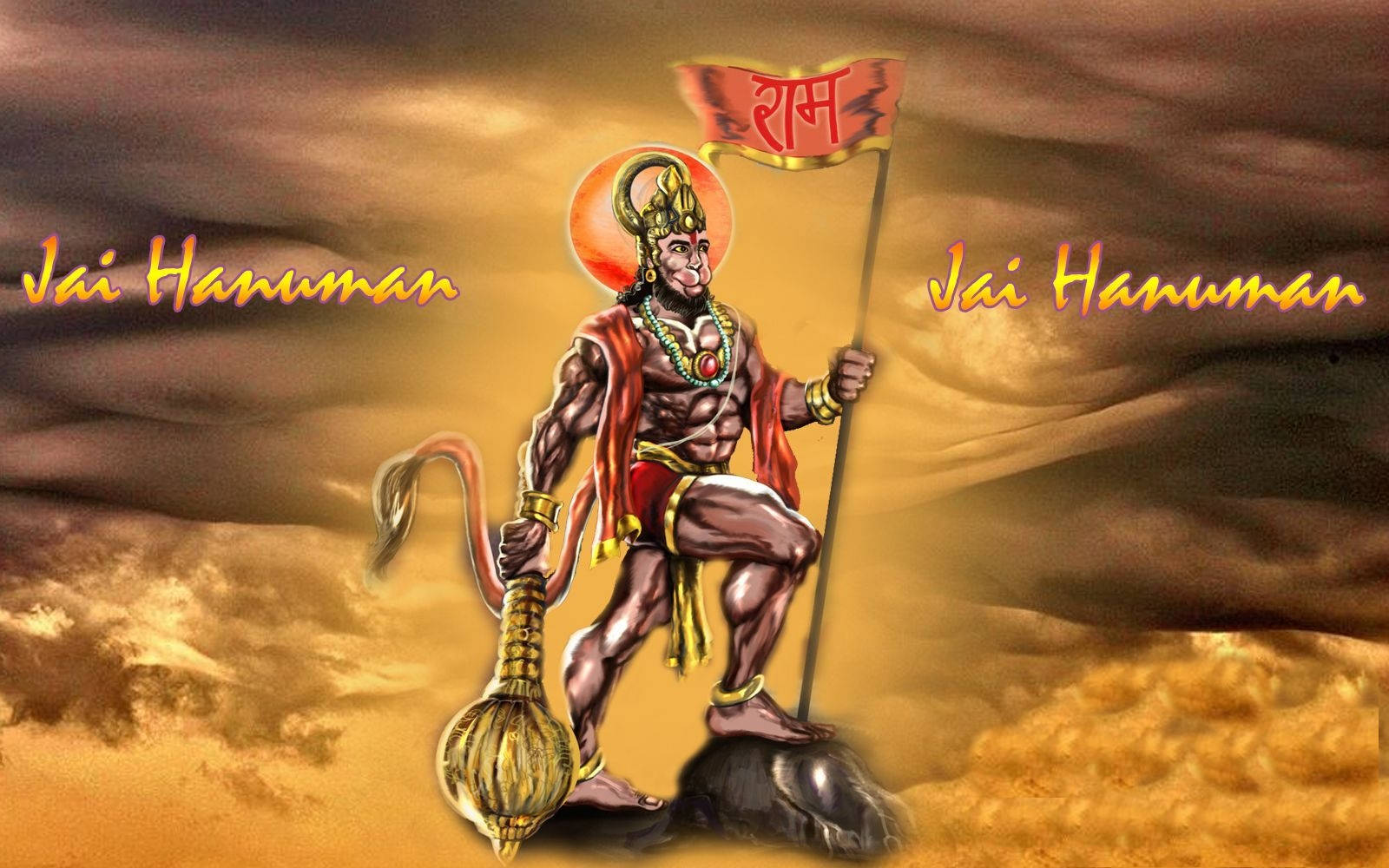 Divine Inspiration Under Yellow Skies - The Revered Jai Hanuman Wallpaper
