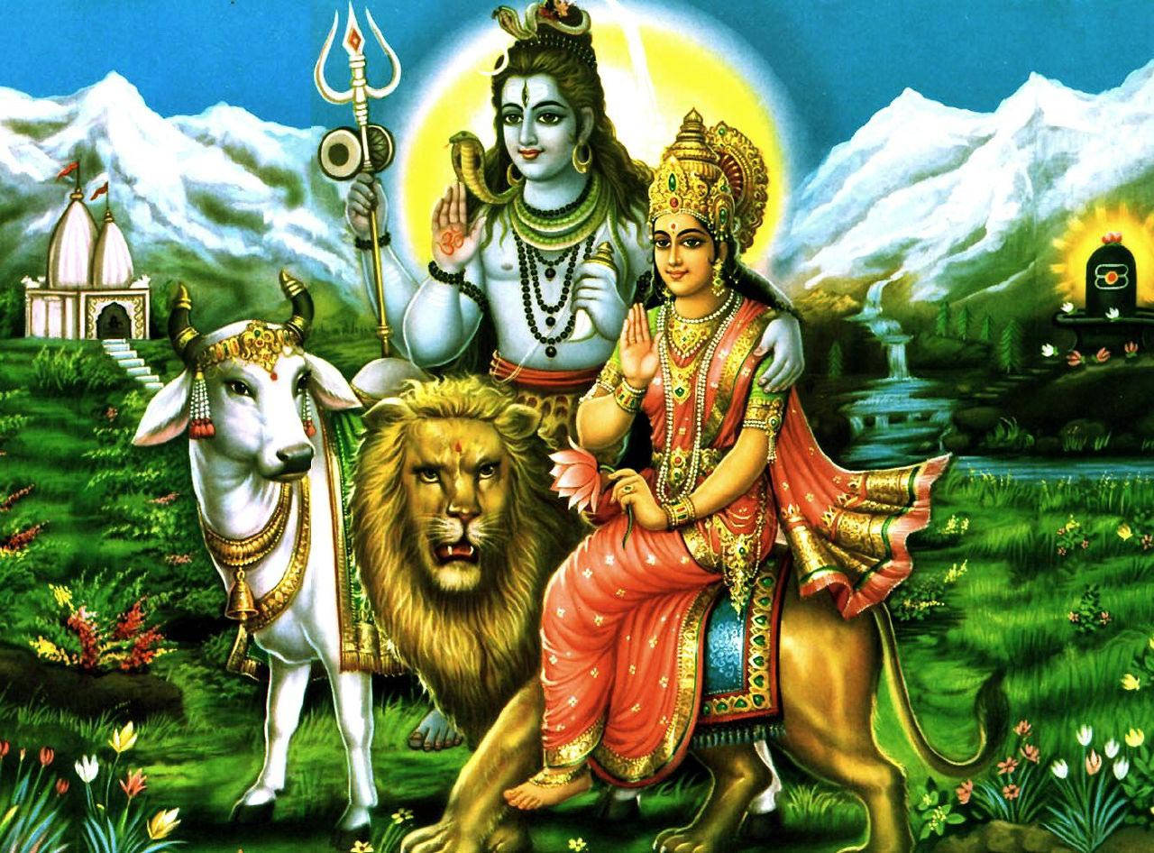 Divine Journey Of Lord Shiva And Goddess Parvati Wallpaper