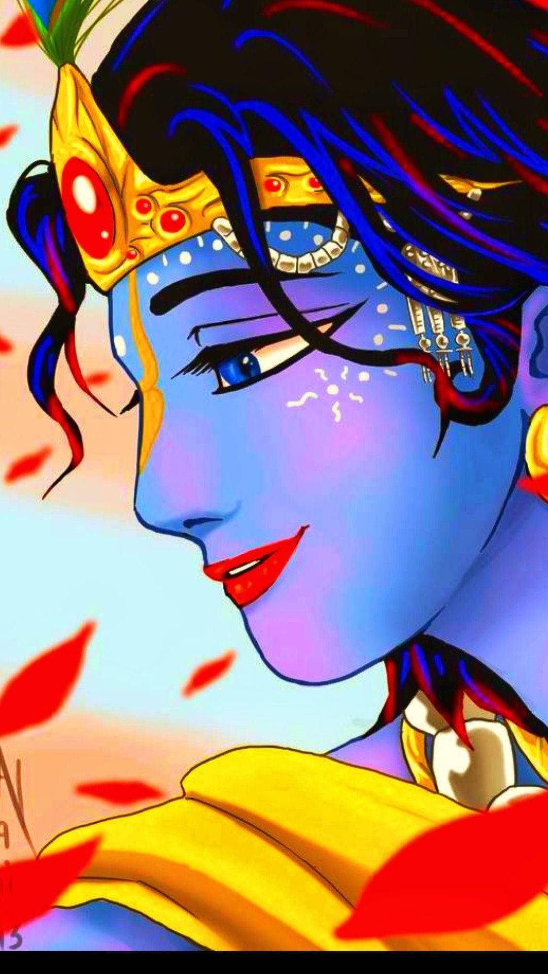 Divine Reflection - An Enchanting Side Profile Of Krishna Ji Wallpaper
