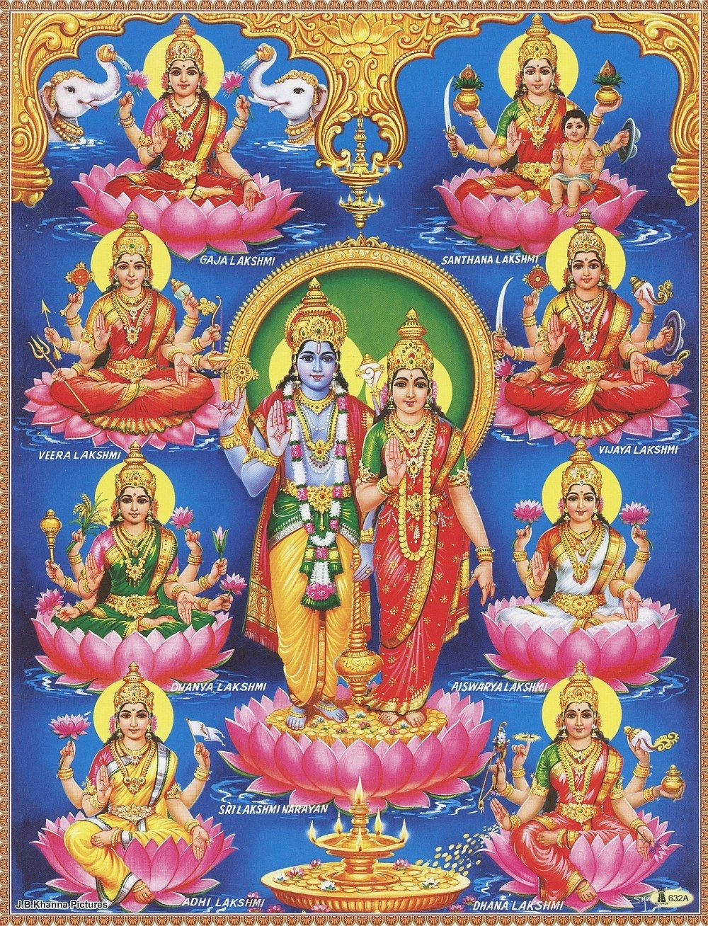 Divine Union Of Vishnu And Ashta Lakshmi Wallpaper