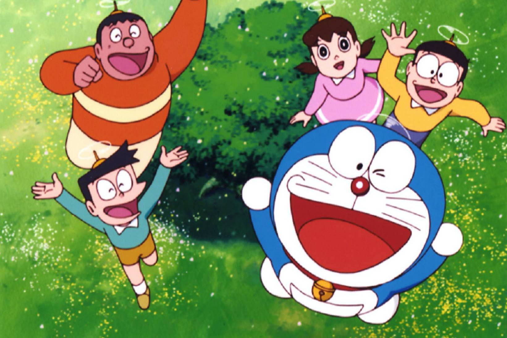 Doraemon And Friends Reaching Up High 4k Wallpaper
