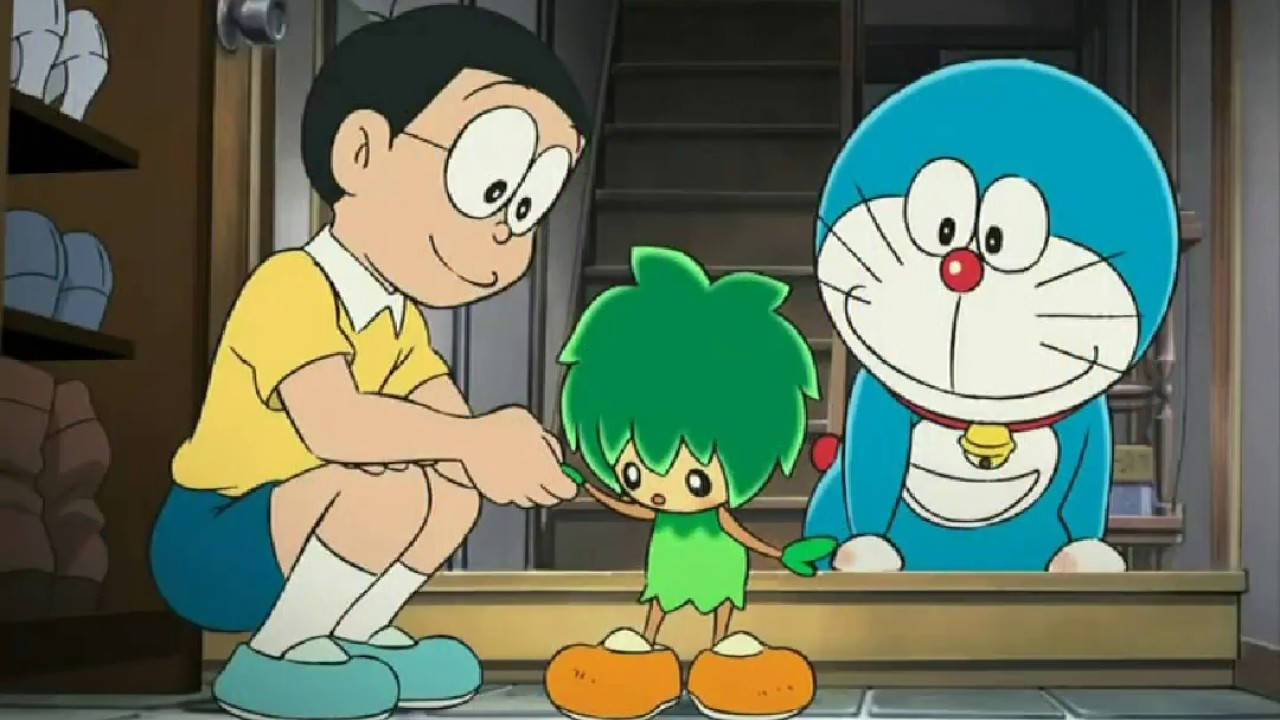 Doraemon And Nobita Green Plant Wallpaper